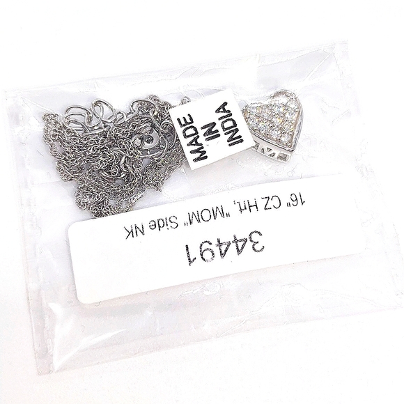 Sterling Silver Pave Cubic Zirconia Heart "MOM" Pendant Necklace - Picture 7 of 8